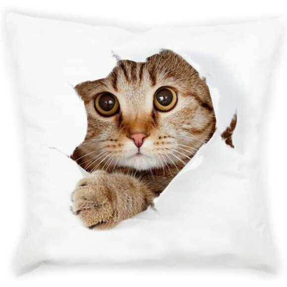 3D Cat Throw Pillow Cover 18x18 Soft Plush Decorative Sofa Cushion Case - Picture 1 of 3